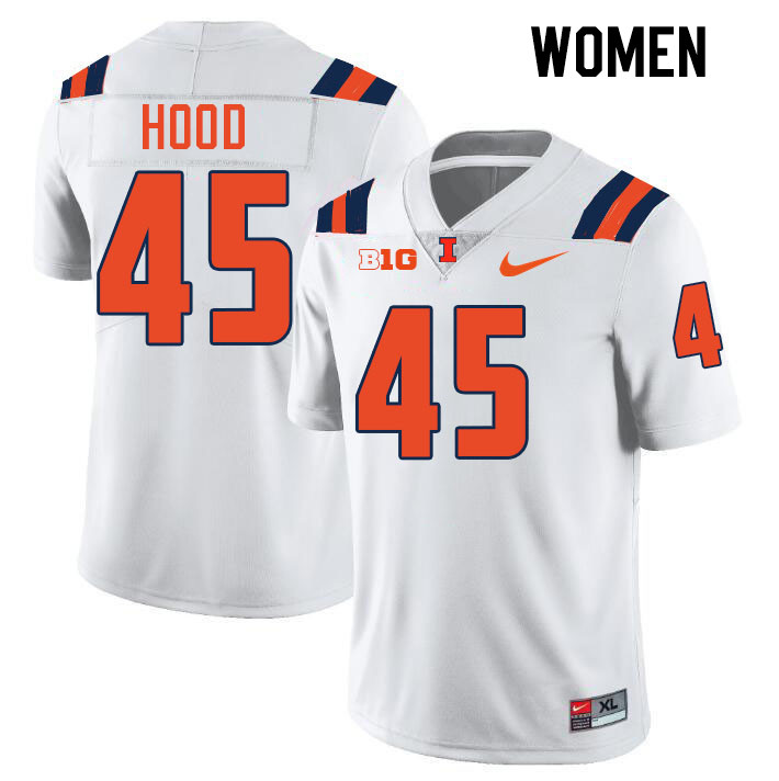 Women #45 Malachi Hood Illinois Fighting Illini College Football Jerseys Stitched-White